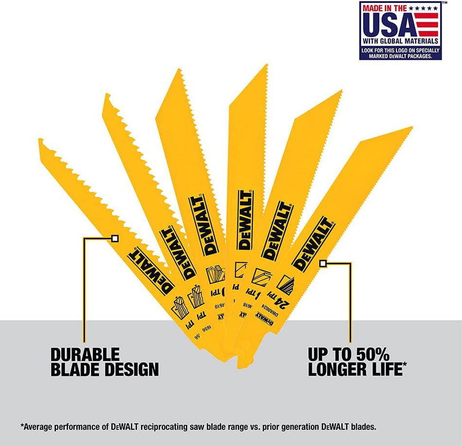 DeWalt Reciprocating Saw Blades, Metal/Wood Cutting Set, 6-Piece (DW4856)