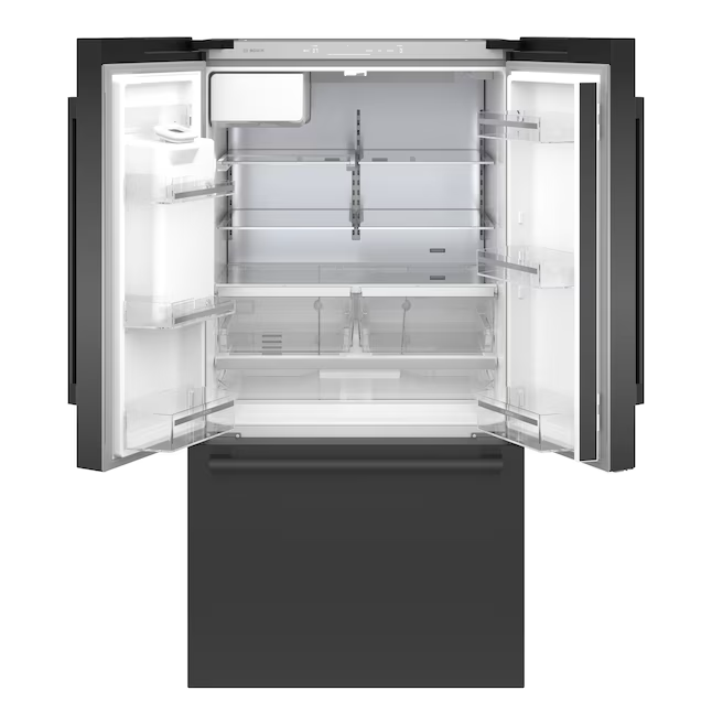 Refrigerador Bosch serie 500 de 26 pies cúbicos con puerta francesa, máquina de hielo, dispensador de agua y hielo (acero inoxidable negro) ENERGY STAR