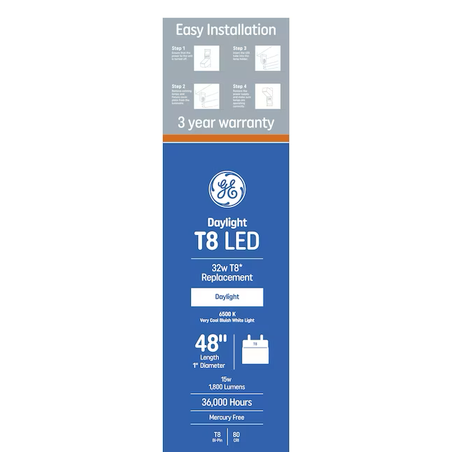 GE Ersatz-32-Watt-EQ-48-Zoll-Daylight-Medium-Bi-Pin-(T8)-Linear-Typ-A-LED-Röhrenglühbirne (20er-Pack)