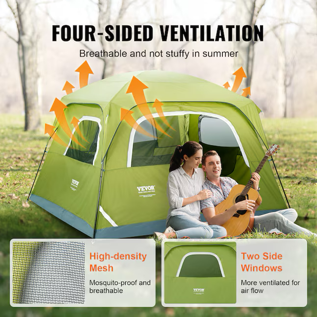 VEVOR Camping Tent, Easy Setup Waterproof Backpacking Tent 6-Person Pop-Up Tent