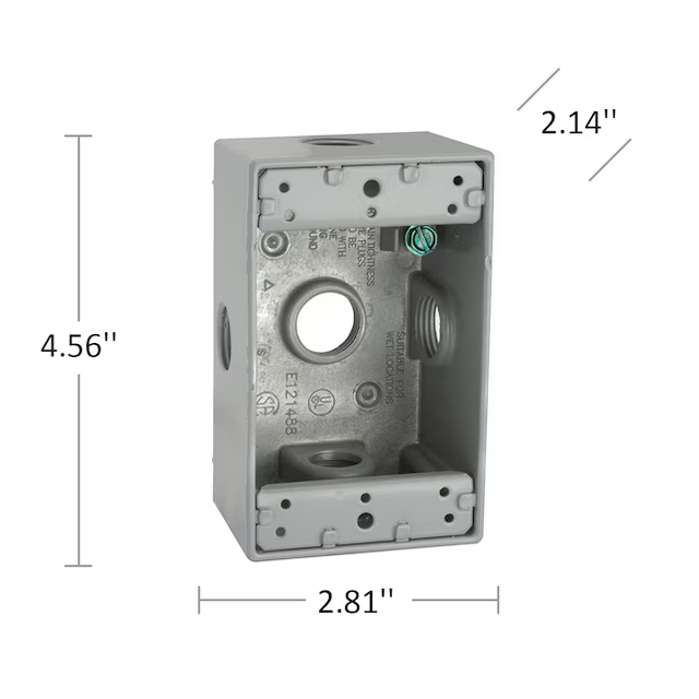 Caja eléctrica rectangular Hubbell Bell de 1 unidad, de aluminio, resistente a la intemperie, para trabajos nuevos o antiguos