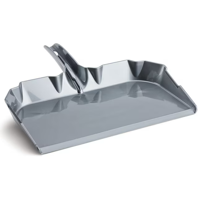 Libman Heavy Duty Handheld Dustpan - 18.25-in Wide - 3.5-in Deep - 18-in Handle - Gray - Built-in Teeth - Durable Plastic