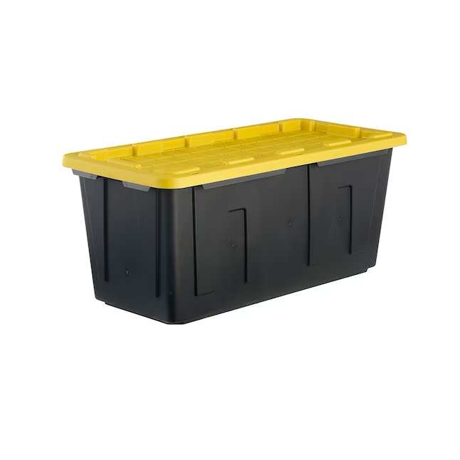 Project Source Commander X-large 50-Gallons (200-Quart) Black and Yellow Heavy Duty Tote with Standard Snap Lid