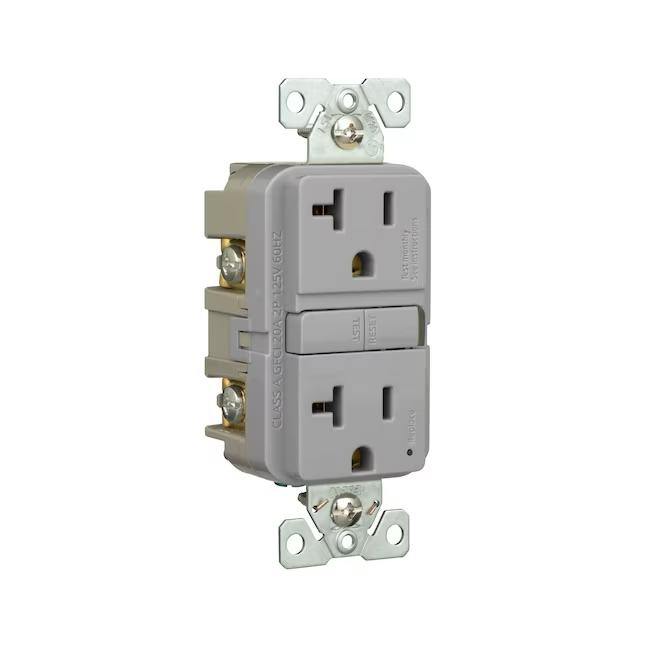 Eaton 20-Amp 125-volt GFCI Residential Decorator Outlet, Gray