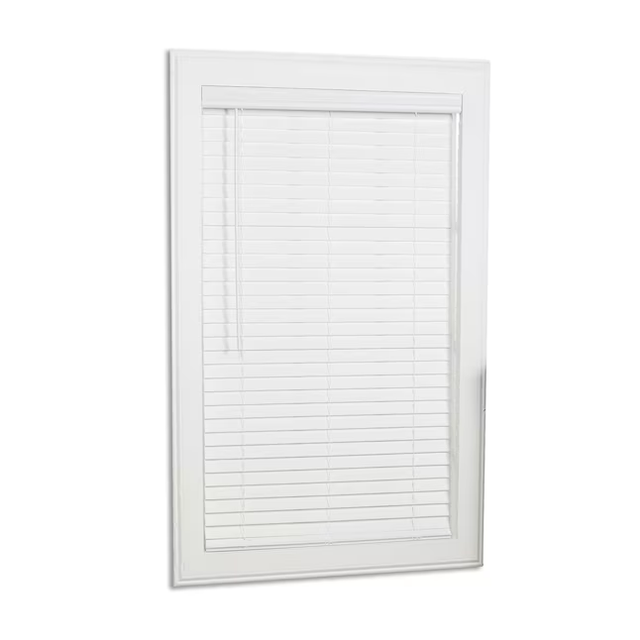 allen + roth Trim at Home 2-in Slat Width 47-in x 48-in Cordless White Faux Wood Room Darkening Horizontal Blinds