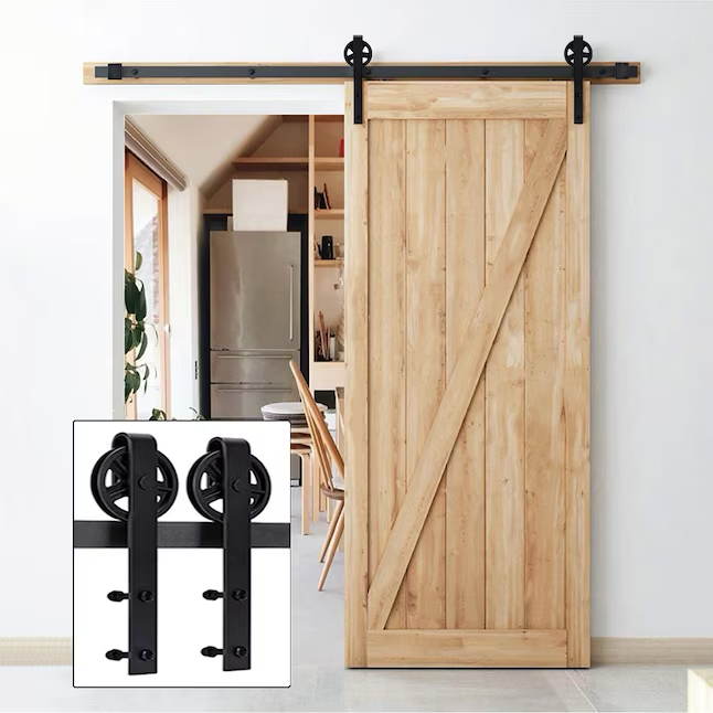 RELIABILT 78-in Matte Black Indoor Wagon Wheel Barn Door Hardware Kit