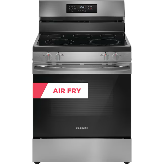 Frigidaire 30-in Glass Top 5 Burners 5.3-cu ft Self-Cleaning Air Fry Freestanding Electric Range (Stainless Steel)