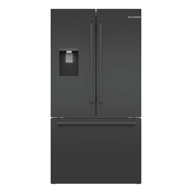 Refrigerador Bosch serie 500 de 26 pies cúbicos con puerta francesa, máquina de hielo, dispensador de agua y hielo (acero inoxidable negro) ENERGY STAR