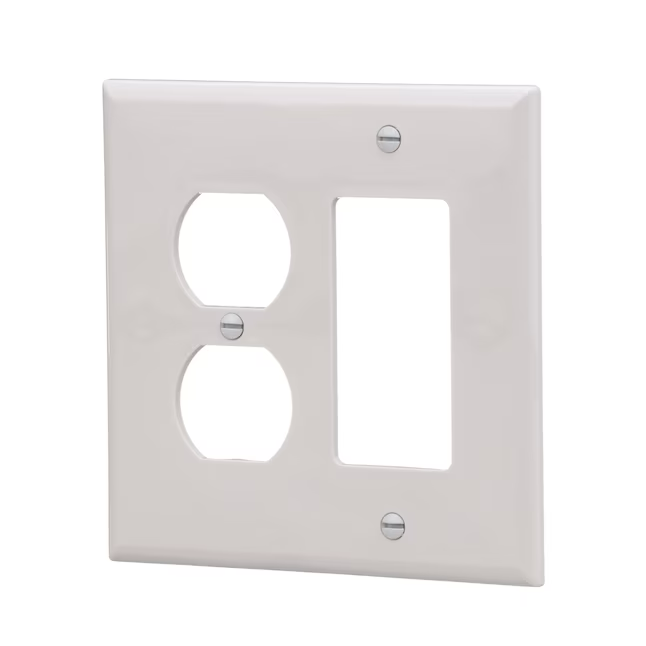 Eaton 2-Gang Midsize White Polycarbonate Indoor Duplex/Decorator Wall Plate