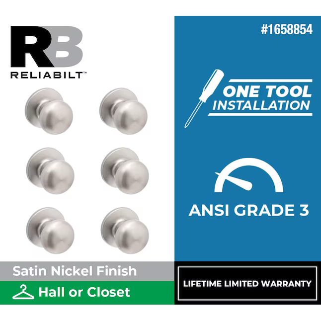 RELIABILT Baron Satin Nickel Interior Hall/Closet Passage Door Knob Contractor Pack (6-Pack)