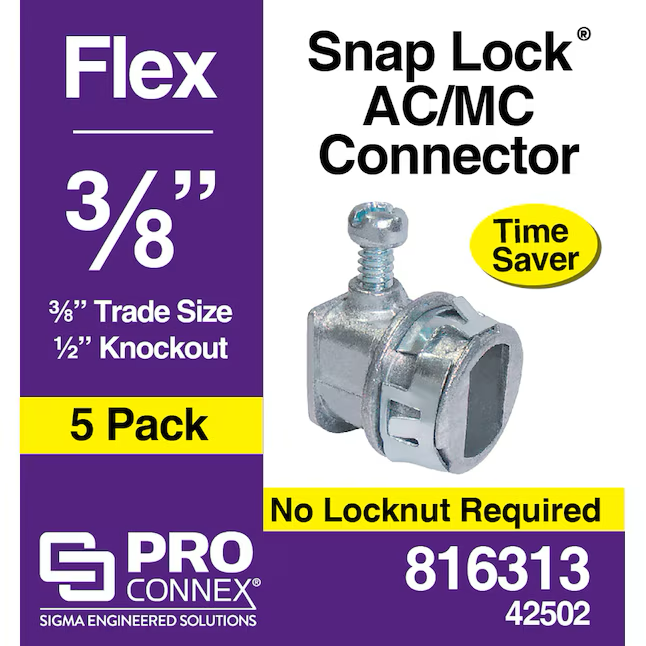 Sigma ProConnex 3/8-in Flexible Die Cast Zinc Snap-in Connector Conduit Fittings (5-Pack)