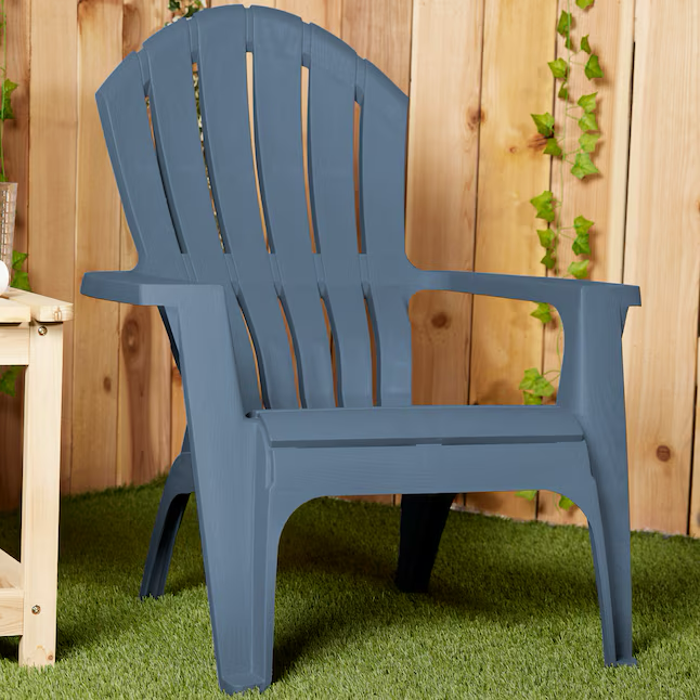 Adams PATIO Stackable Bluestone Resin Frame Stationary Adirondack Chair with Slat Seat