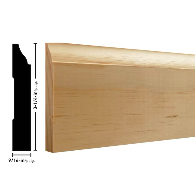 RELIABILT 9/16-in x 3-1/4-in x 8-ft Colonial Unfinished Pine 623 Baseboard Moulding