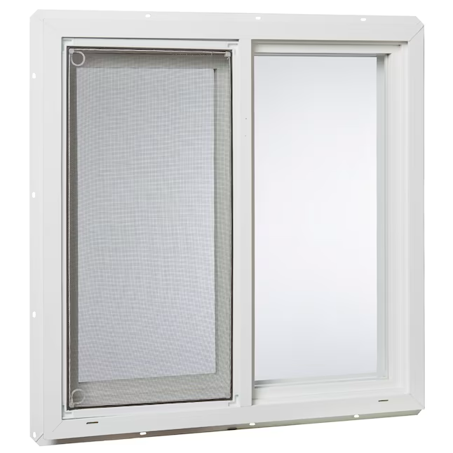 Project Source 10001 Series 23-1/2-in x 23-1/2-in x 3-in Jamb Left-operable Vinyl White Sliding Window Half Screen Included