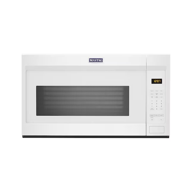 Microondas sobre la cocina Maytag de 1,7 pies cúbicos y 1000 vatios (blanco)