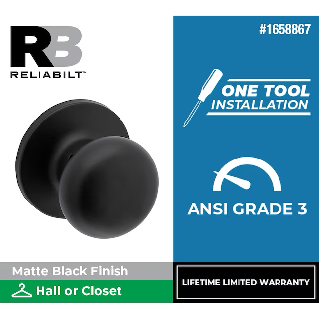 RELIABILT Baron Matte Black Interior/Exterior Hall/Closet Passage Door Knob