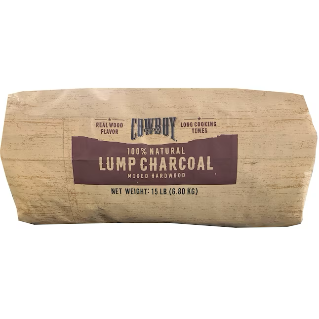 Carbón vegetal Cowboy Charcoal de madera dura de 15 lb, 100% madera auténtica, sin rellenos ni productos químicos, combustión rápida y caliente, luces sin líquido para encendedor 