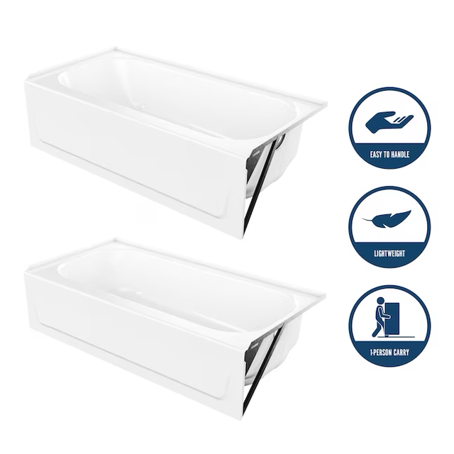 Mansfield Pro-Fit Steel 30-in W x 60-in L White Porcelain Enameled Steel Right Drain Alcove Soaking Bathtub