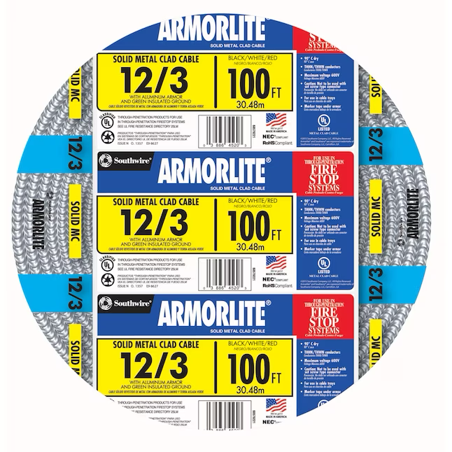 Southwire Armorlite 100-ft 12/3 Solid Aluminum Mc Cable