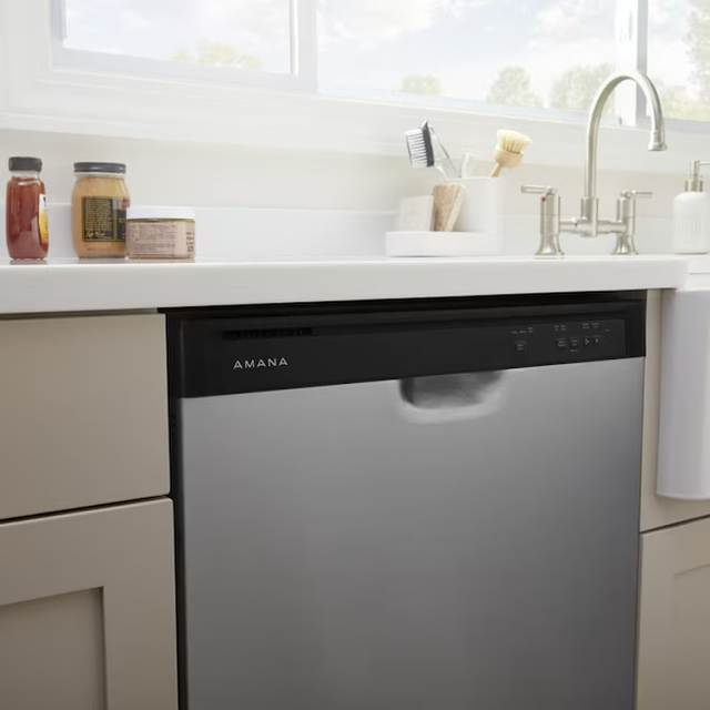 Amana Eco Series 24-in Front Control Built-In Dishwasher (Stainless Steel), 59-dBA Standard Sound Level