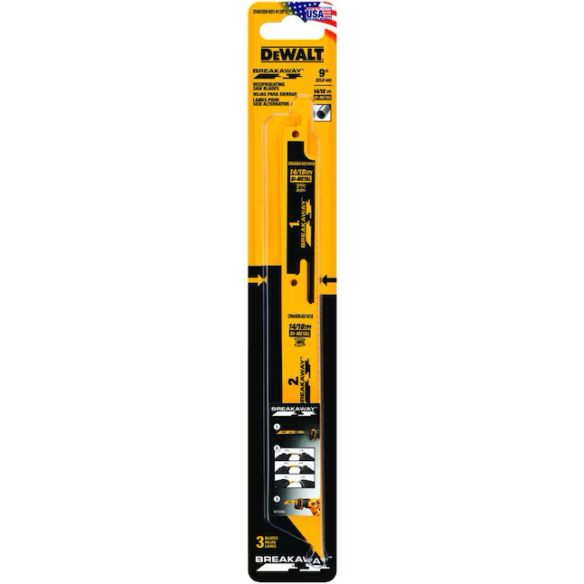 DEWALT BREAKAWAY Hoja de sierra recíproca de demolición para corte de metal bimetálica de 9 pulgadas 14/18 Tpi (paquete de 3)