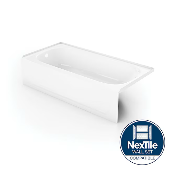 Mansfield Pro-Fit Steel 30-in W x 60-in L White Porcelain Enameled Steel Right Drain Alcove Soaking Bathtub