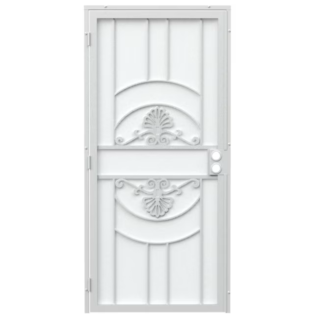 RELIABILT Alexandria Puerta de seguridad de montaje en superficie de acero blanco de 36 x 81 pulgadas con pantalla blanca