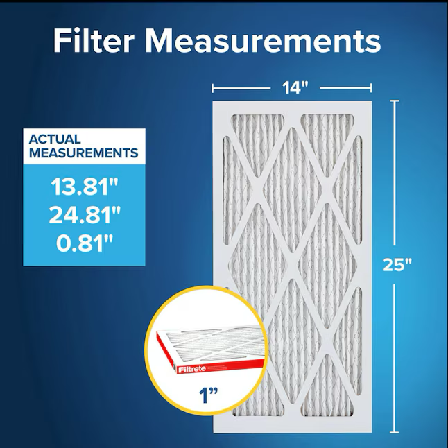 Filtro de aire plisado electrostático Filtrete Allergen Defense Extra de 14 pulgadas de ancho x 25 pulgadas de largo x 1 pulgada MERV 11 1085 MPR (paquete de 2)