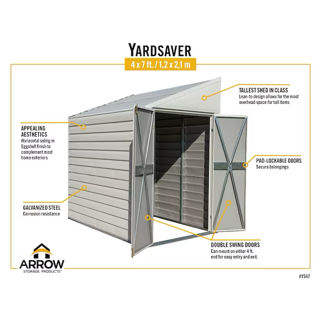 Arrow 4-ft x 7-ft Yardsaver Galvanized Steel Storage Shed