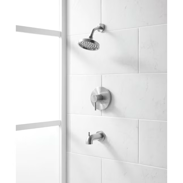 allen + roth Harlow Brushed Nickel Pvd 1-handle Single Function Round Bathtub and Shower Faucet Valve Included