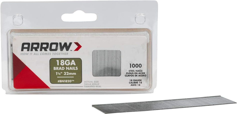 Arrow 18-Gauge Steel Brad Nails 1-1/4 Inch, 1000 Pack