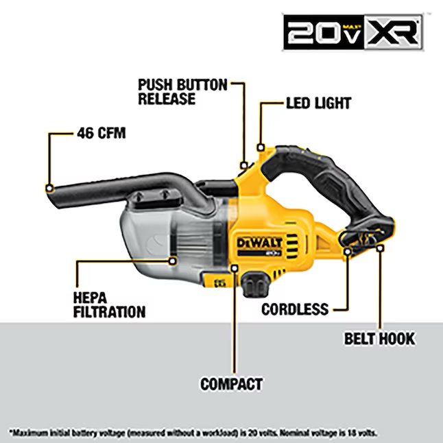 DEWALT 20-Volt Cordless Car Handheld Vacuum