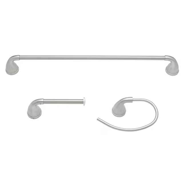 Project Source 3-Piece Dover Brushed Nickel Decorative Bathroom Hardware Set with Towel Bar, Toilet Paper Holder, Towel Ring and Robe Hook