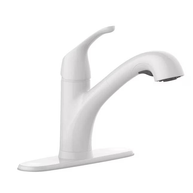 Project Source EVERFIELD White Single Handle Pull-out Kitchen Faucet with Sprayer (Deck Plate Included)
