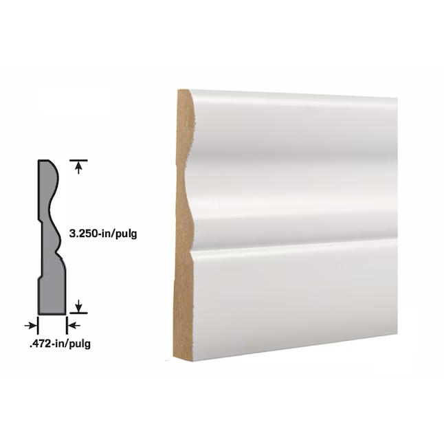 RELIABILT 13/32-in x 3-1/4-in x 8-ft Colonial Primed MDF Ac314 Baseboard Moulding