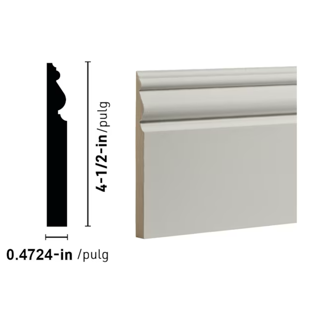 RELIABILT 15/32-in x 4-1/2-in x 12-ft Contemporary Primed MDF 3233 Baseboard Moulding