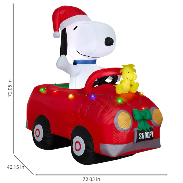 Peanuts 6-ft LED Snoopy & Woodstock in Car Christmas Inflatable