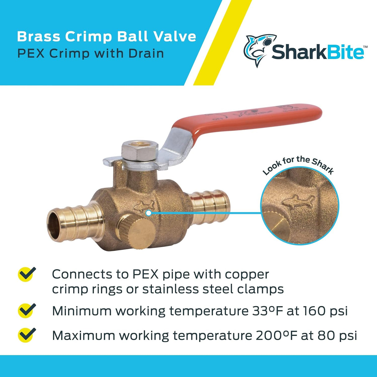 SharkBite 1/2 in. Brass Crimp Ball Valve with Drain / Vent