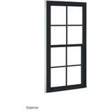 RELIABILT Serie 150 Nueva construcción Ventana de guillotina de baja emisividad de vinilo laminado negro de jamba de 31-1/2 x 59-1/2 x 3-1/4 pulgadas con rejillas y media pantalla incluida