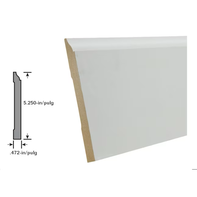 RELIABILT 13/32-in x 5-1/4-in x 8-ft Colonial Primed MDF 618 Baseboard Moulding