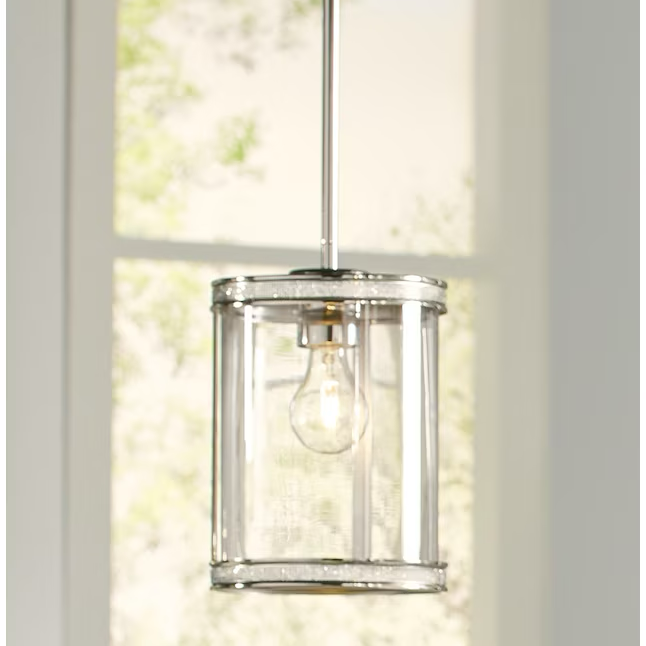 Kichler Angelica Polished Nickel Industrial Clear Glass Cylinder Mini Hanging Pendant Light