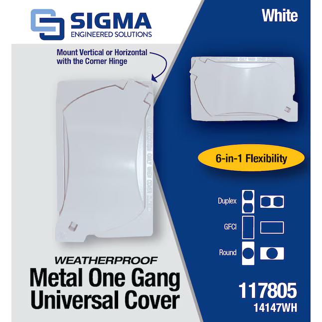 Sigma Engineered Solutions 1-Gang Rectangle White Metal Weatherproof Electrical Box Cover