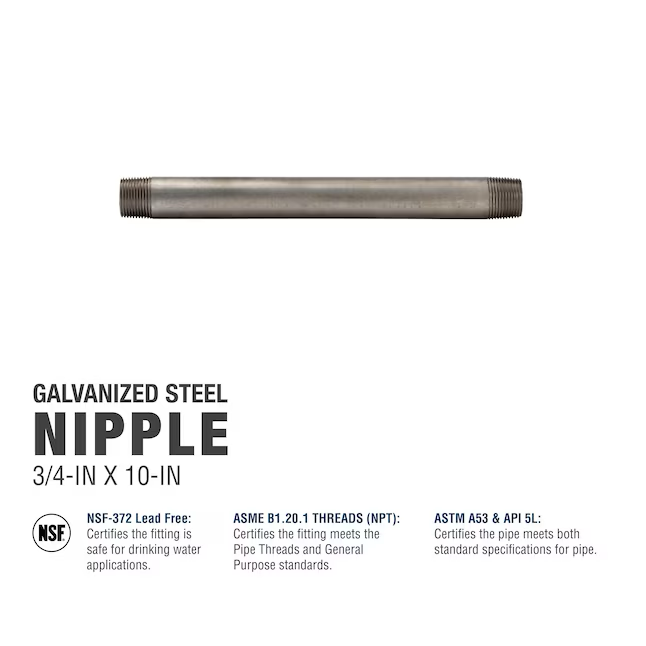 RELIABILT 3/4-in x 10-in Galvanized Nipple