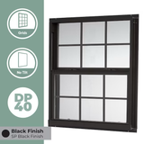 RELIABILT Serie 46000 Nueva construcción Ventana de guillotina de baja emisividad de aluminio negro de jamba de 35-1/2 x 35-1/2 x 2-5/8 pulgadas con rejillas y media pantalla incluida