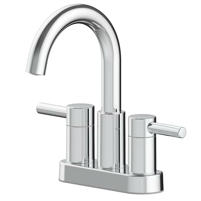 allen + roth Harlow Polished Chrome 4-in centerset 2-Handle WaterSense Bathroom Sink Faucet with Drain and Deck Plate