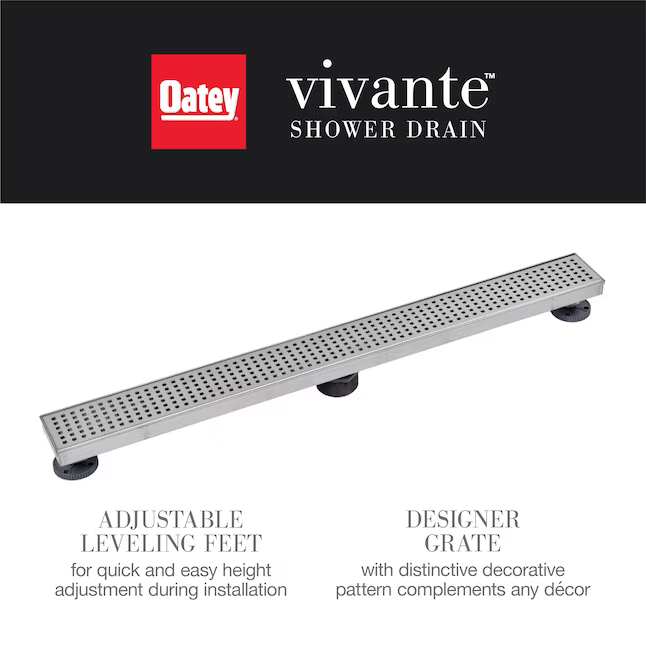 Oatey Vivante 24-in Stainless Steel Linear Shower Drain with Square Pattern