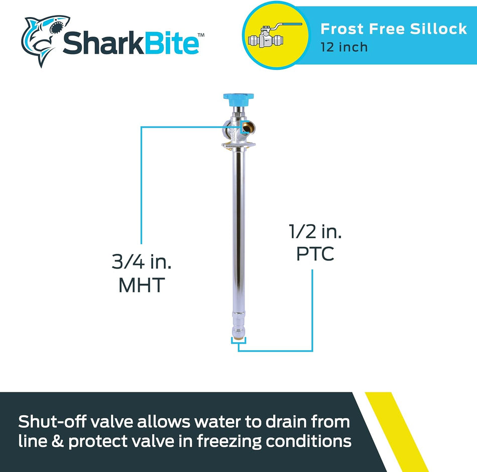 SharkBite 12-in L x 1/2-in Push-to-Connect Brass Anti-Siphon Multi Turn Sillcock