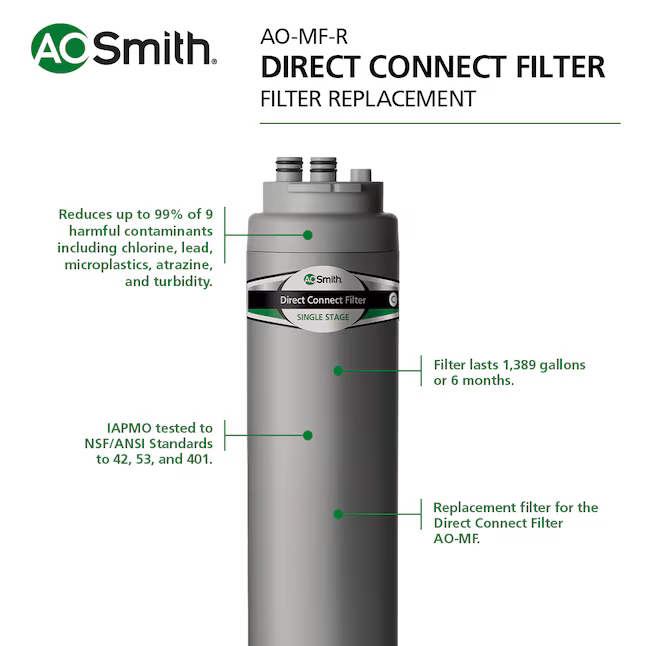 A.O. Smith Direct Connect Carbon Block Under Sink Replacement Filter