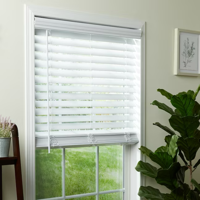 allen + roth Trim at Home 2-in Slat Width 46-in x 48-in Cordless White Faux Wood Room Darkening Horizontal Blinds