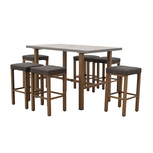 allen + roth Channing 7-Piece Brown Wicker Bar Height Patio Set